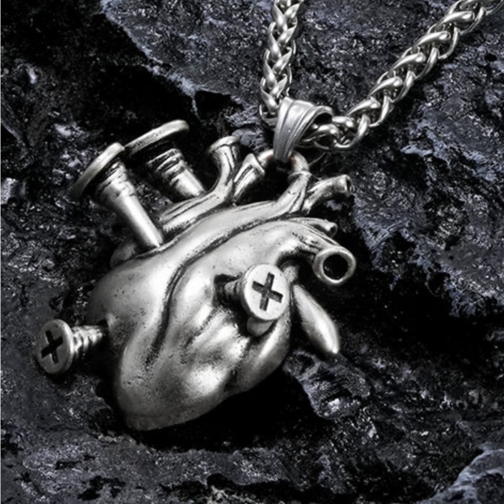 Silver Anatomical Heart Pendant Necklace